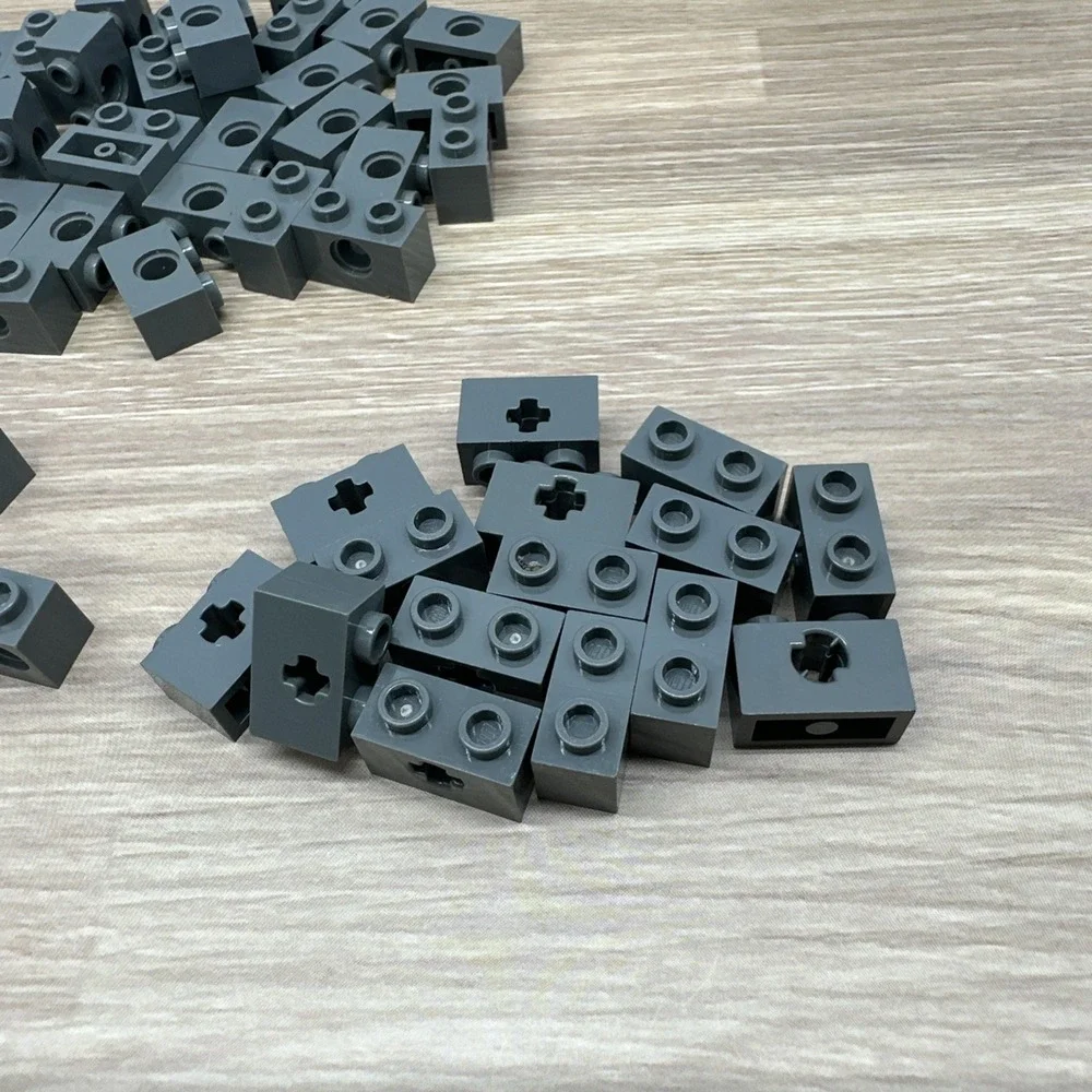Lego Technic, Brick 1x2 Lot (60) Part #'s 32064, 32000 & 37000 Dark Bluish Gray